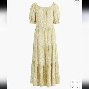 J.Crew Ditsy Floral Yellow Puff-sleeve  Cottage Core Tiered Midi Dress(XS)